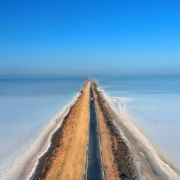 Panoramic view of the Khavda to Dholavira road with the surrounding desert landscape of Kutch.